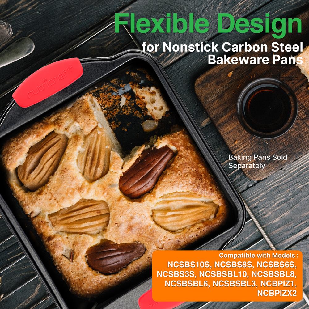 6 Pcs. Red Silicone Handles - Flexible Design For Nonstick Carbon Steel Bakeware Pans - Compatible With Models: Ncsbs10S, Ncsbs8S, Ncsbs6S, Ncsbs3S, Ncsbsbl10, Ncsbsbl8, Ncsbsbl6, Ncsbsbl3, Ncbpiz1, Ncbpizx2 - Image 4