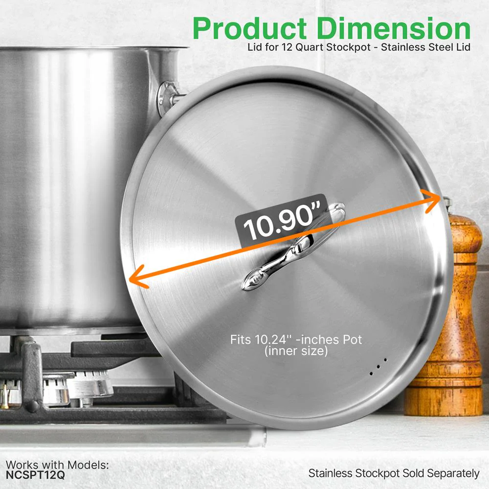Lid For 12 Quart Stockpot - Stainless Steel Lid, Works With Model Number: Ncspt12Q - Image 2