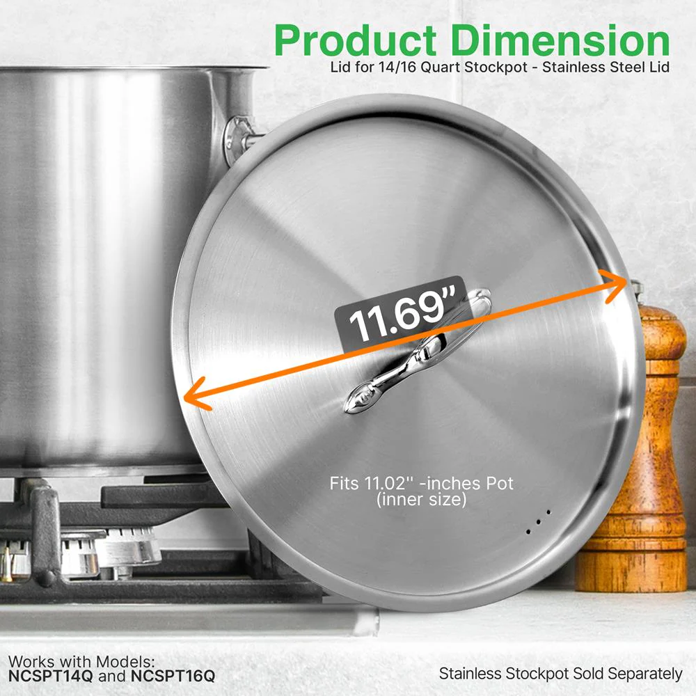 Lid For 14/16 Quart Stockpot - Stainless Steel Lid, Works With Model Numbers: Ncspt14Q And Ncspt16Q - Image 2