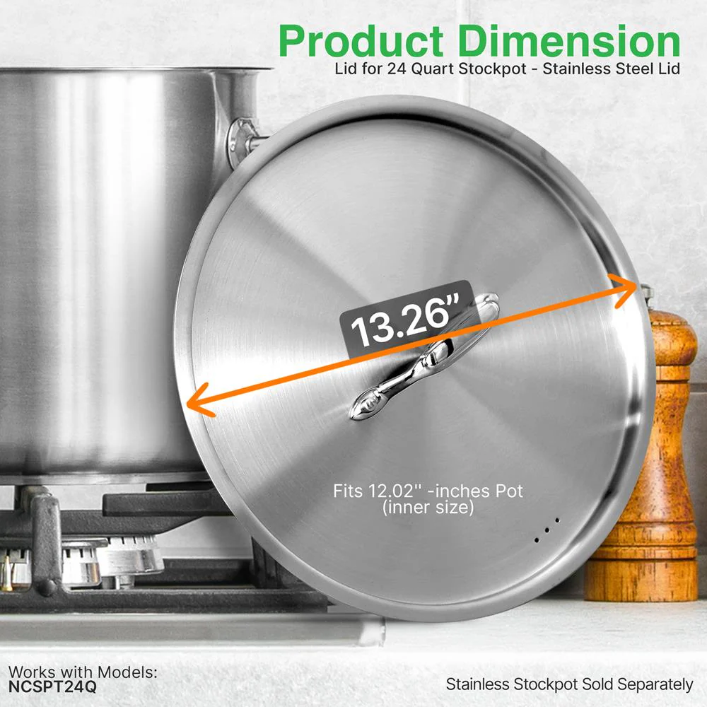 Lid For 20 Quart Stockpot - Stainless Steel Lid, Works With Model Number: Ncspt24Q - Image 2