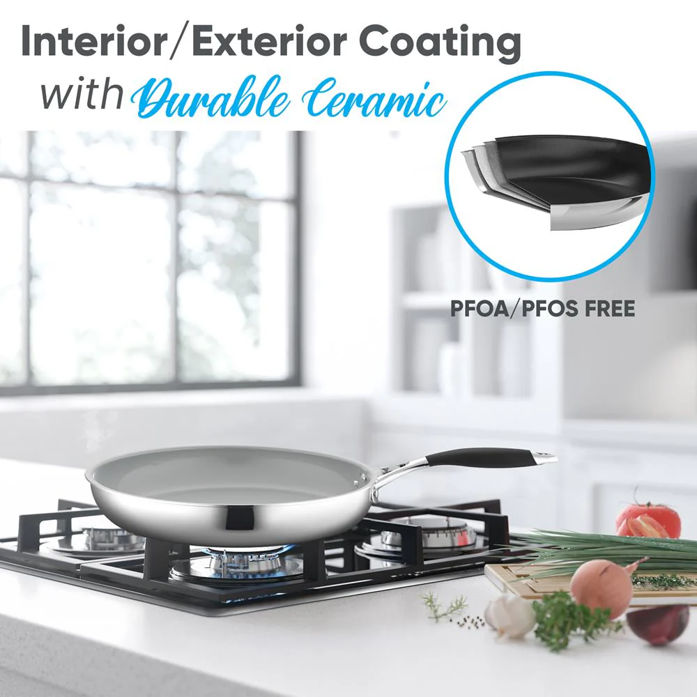 8" Non-Stick Fry Pan - Easy Clean Ceramic Coating, Stainless Steel - Image 2