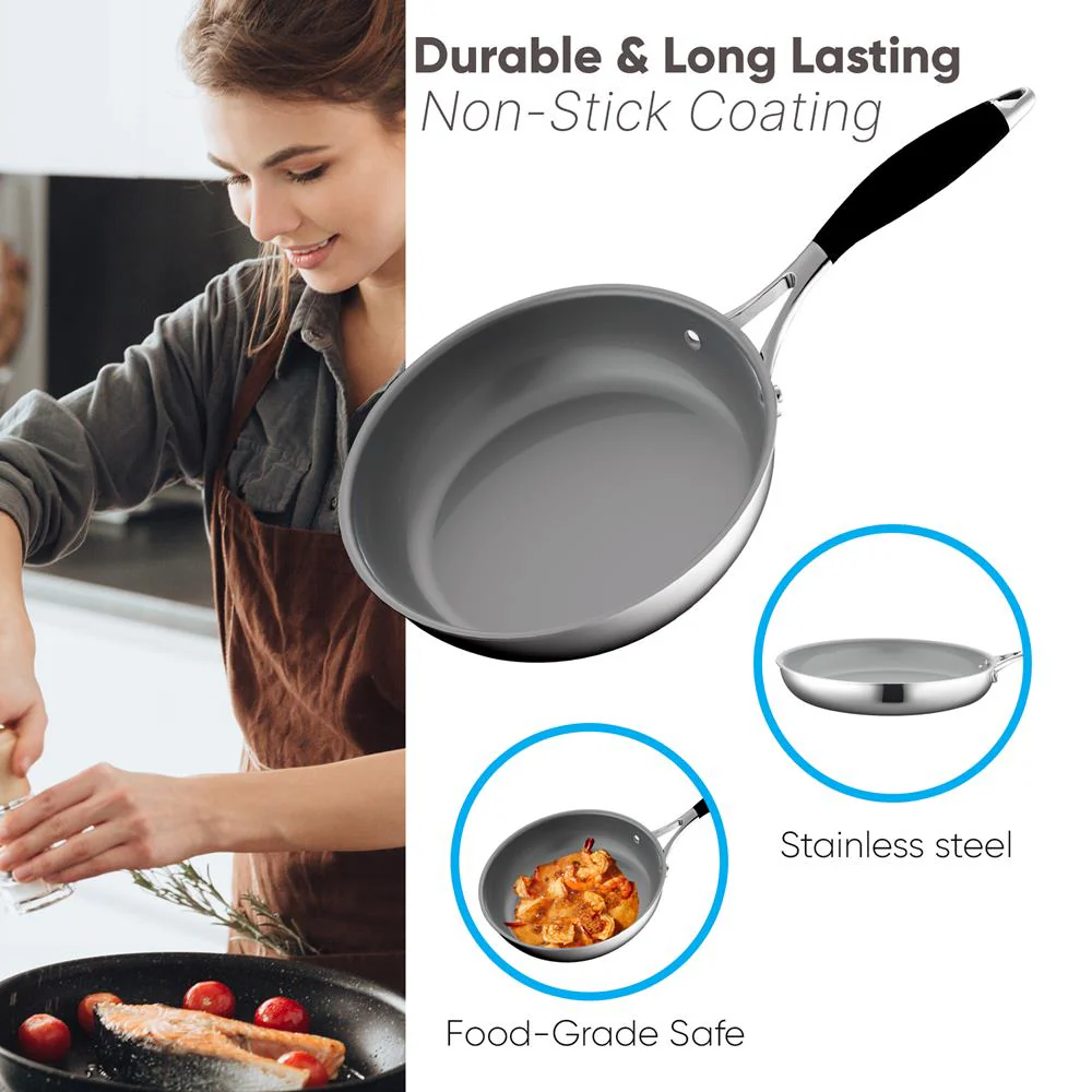 8" Non-Stick Fry Pan - Easy Clean Ceramic Coating, Stainless Steel - Image 3