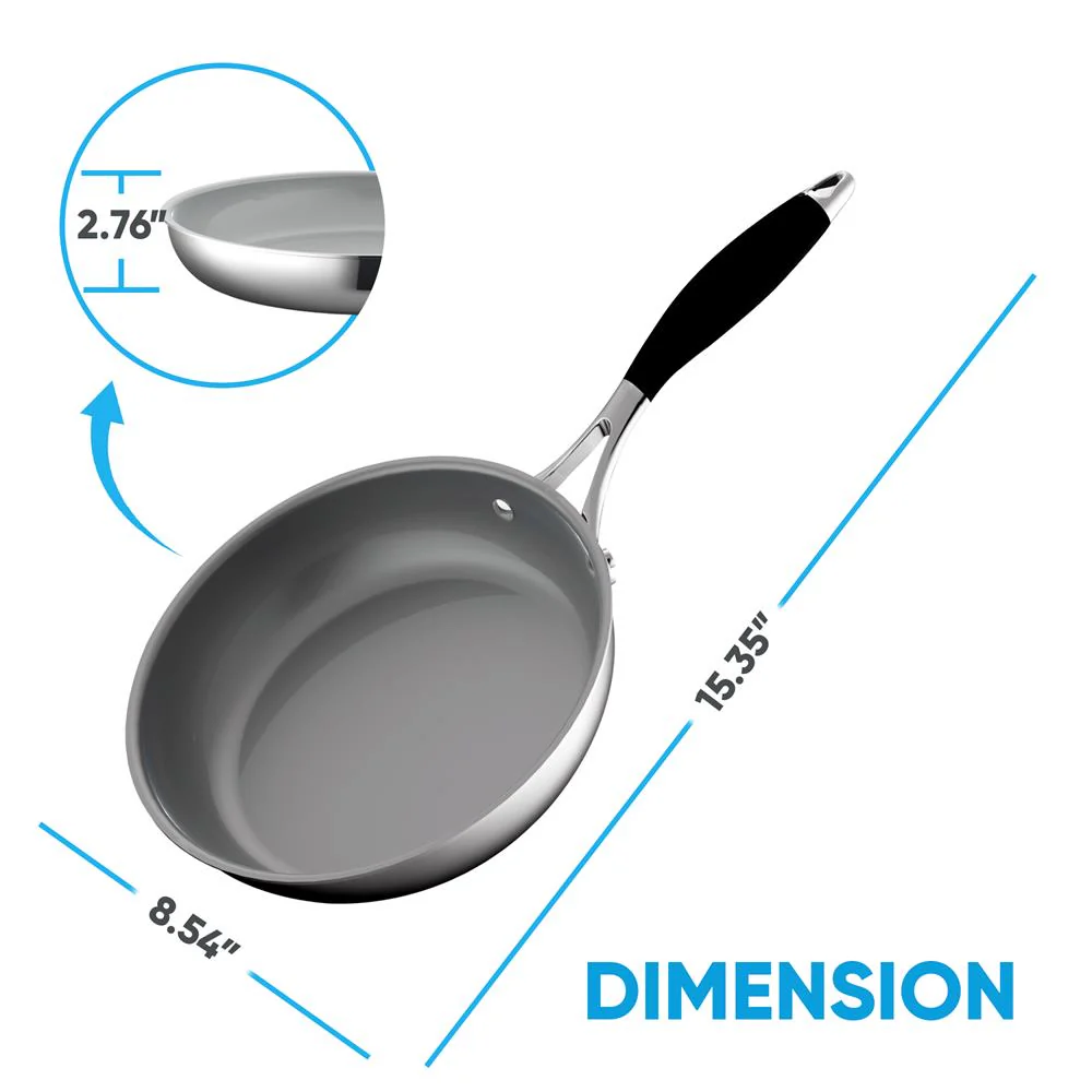 8" Non-Stick Fry Pan - Easy Clean Ceramic Coating, Stainless Steel - Image 5