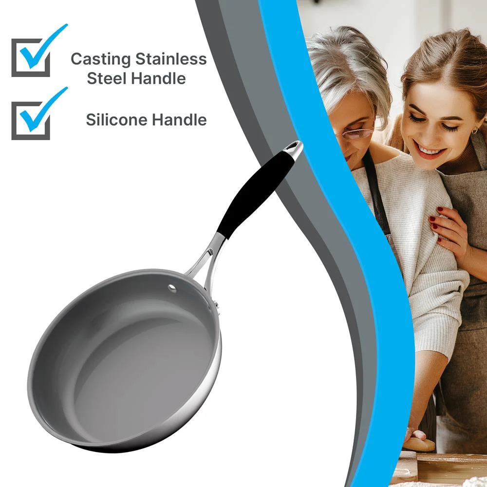 8" Non-Stick Fry Pan - Easy Clean Ceramic Coating, Stainless Steel - Image 6
