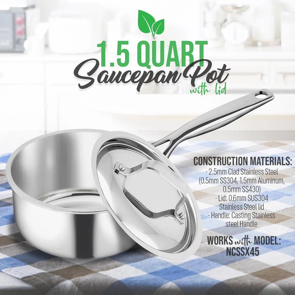 Saucepan Pot With Lid - Stainless Steel, Works With Model Number: Ncssx45 - Image 2