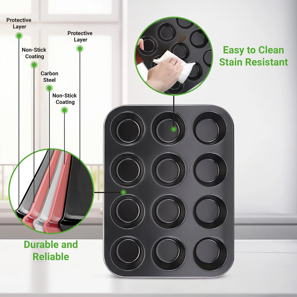 12 Cup Muffin Pan - Deluxe Nonstick Gray Coating Inside & Outside, Compatible With Model: Ncbs10S (Gray) - Image 5