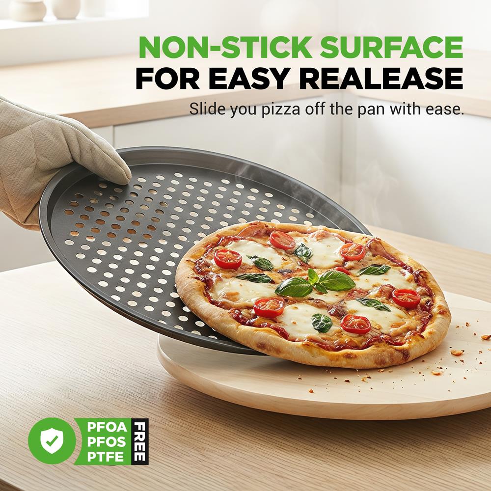 Nonstick Pizza Pan 12.8" - Even Baking, Carbon Steel, Gray - Image 4