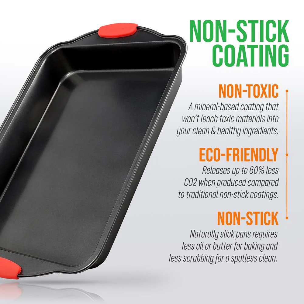 Non-Stick Baking Pan - Deluxe Nonstick Gray Coating Inside And Outside With Red Silicone Handles, Compatible With Models: Ncsbs10S, Ncsbs8S, Ncsbs6S (Black) - Image 6