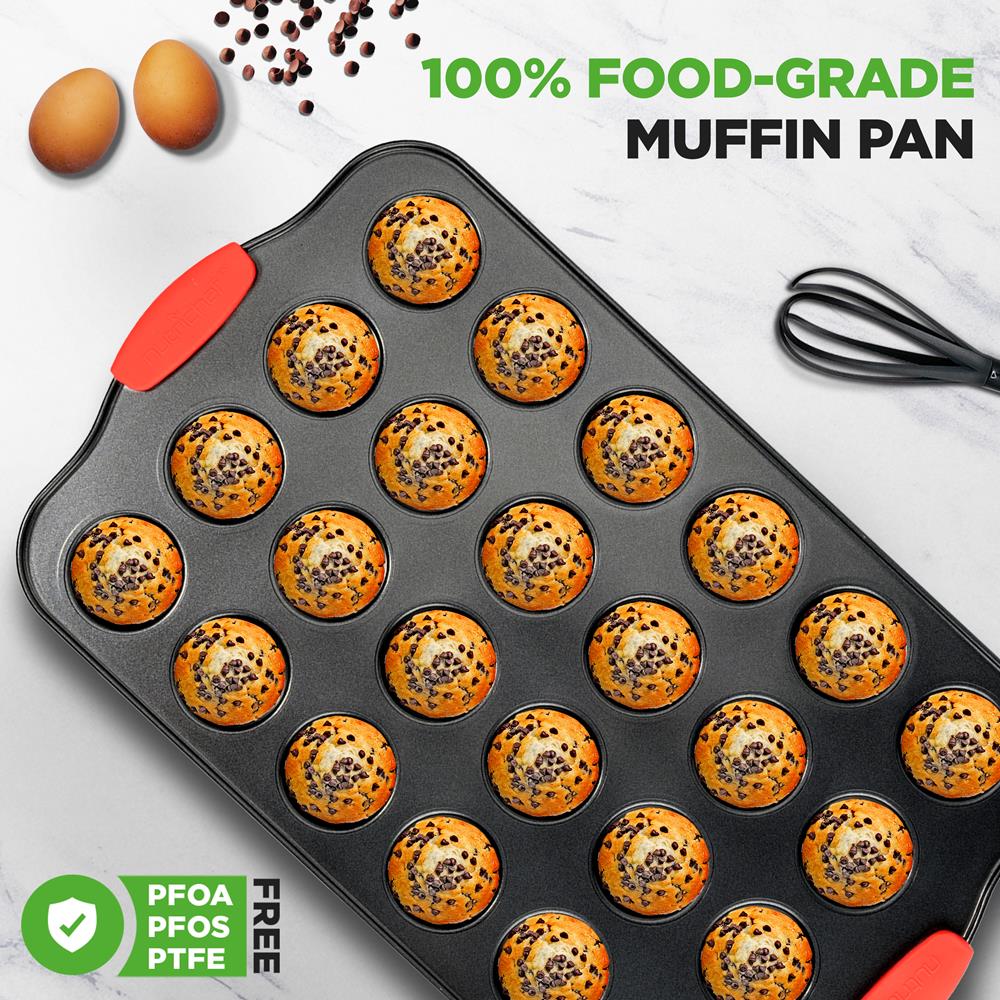 24 Cup Muffin Pan - Deluxe Nonstick Gray Coating Inside & Outside With Red Silicone Handles, Compatible With Model: Ncsbs10S (Black) - Image 4