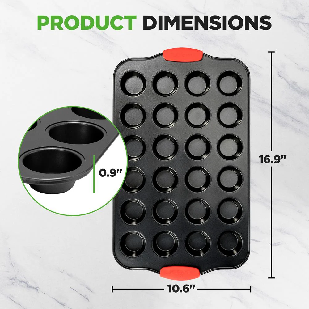 24 Cup Muffin Pan - Deluxe Nonstick Gray Coating Inside & Outside With Red Silicone Handles, Compatible With Model: Ncsbs10S (Black) - Image 7