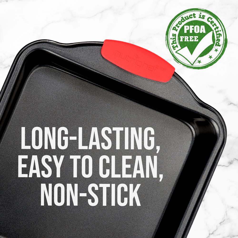 Non-Stick Square Pan - Deluxe Nonstick Gray Coating Inside And Outside With Red Silicone Handles, Compatible With Models: Ncsbs10S, Ncsbs8S, Ncsbs6S (Black) - Image 3