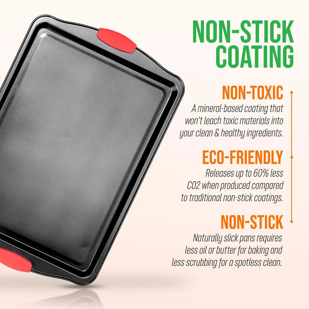 Large Cookie Sheet - Deluxe Nonstick Gray Coating Inside & Outside With Red Silicone Handles, Compatible With Model: Ncsbs3S (Black) - Image 6