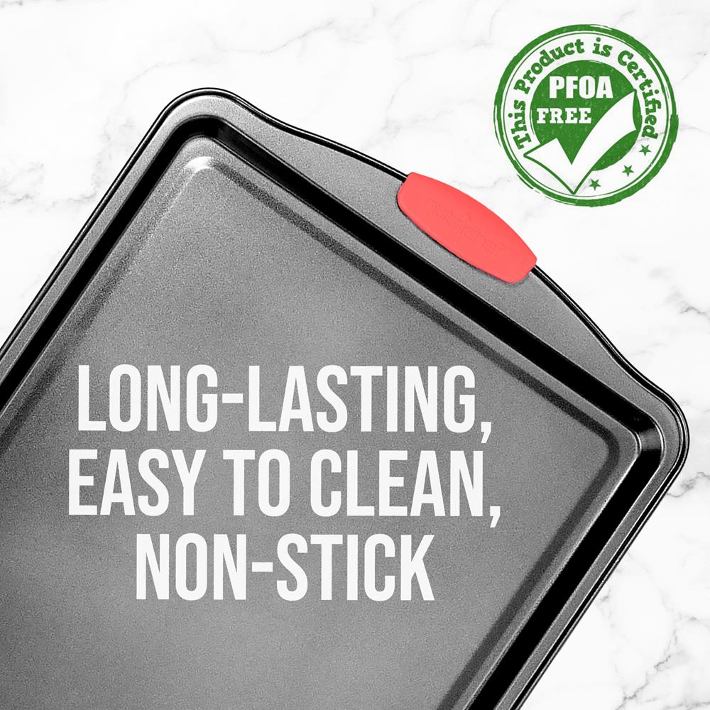 Medium Cookie Sheet - Deluxe Nonstick Gray Coating Inside & Outside With Red Silicone Handles, Compatible With Model: Ncsbs3S (Black) - Image 3