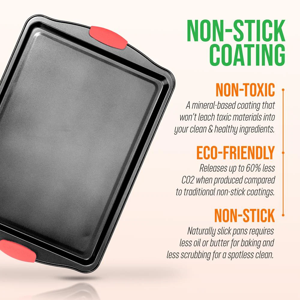 Medium Cookie Sheet - Deluxe Nonstick Gray Coating Inside & Outside With Red Silicone Handles, Compatible With Model: Ncsbs3S (Black) - Image 6