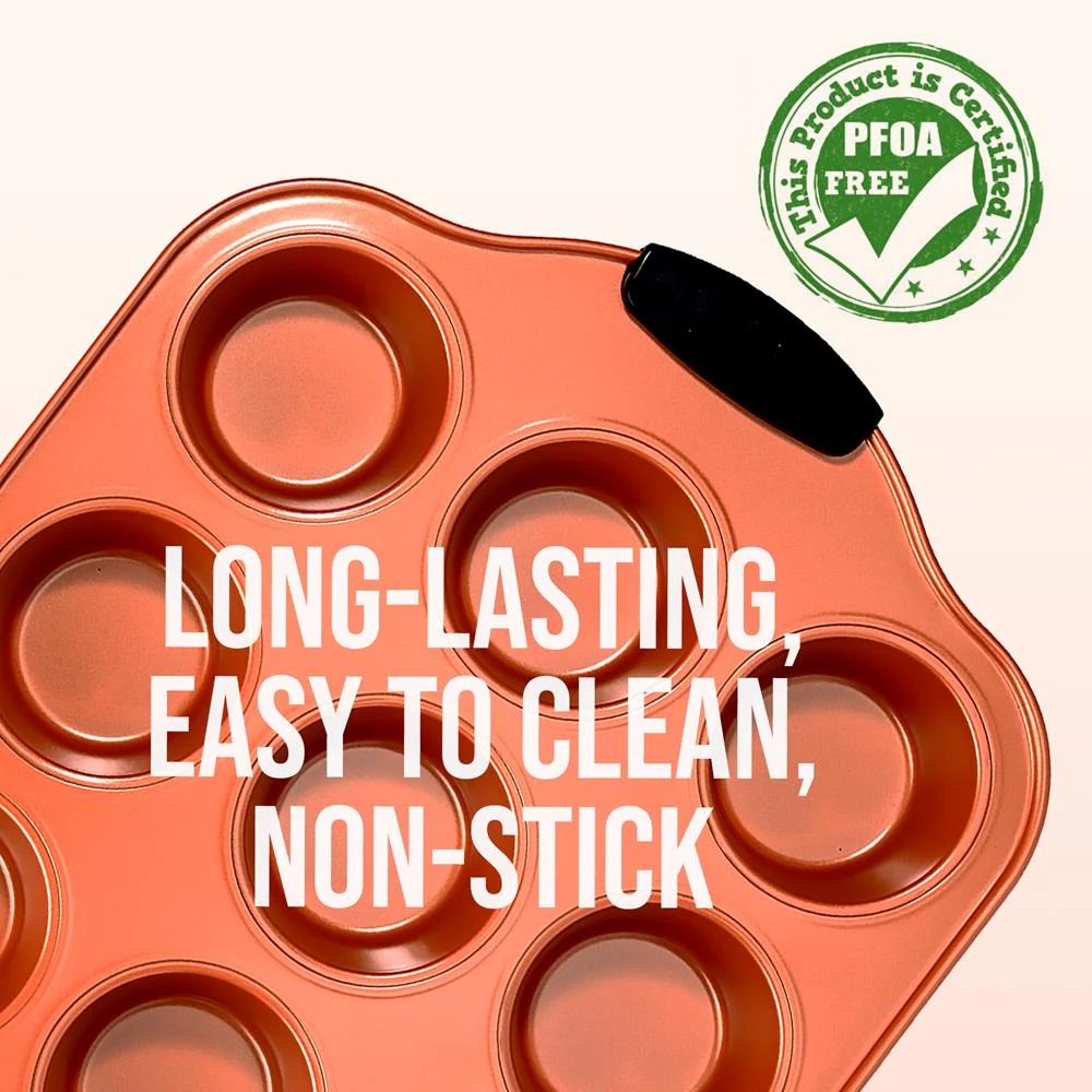 12 Cup Muffin Pan - Nonstick Carbon Steel Bake Pan With Black Silicone Handles, Compatible With Models: Ncsbs54S, Ncsbs52S (Copper) - Image 3