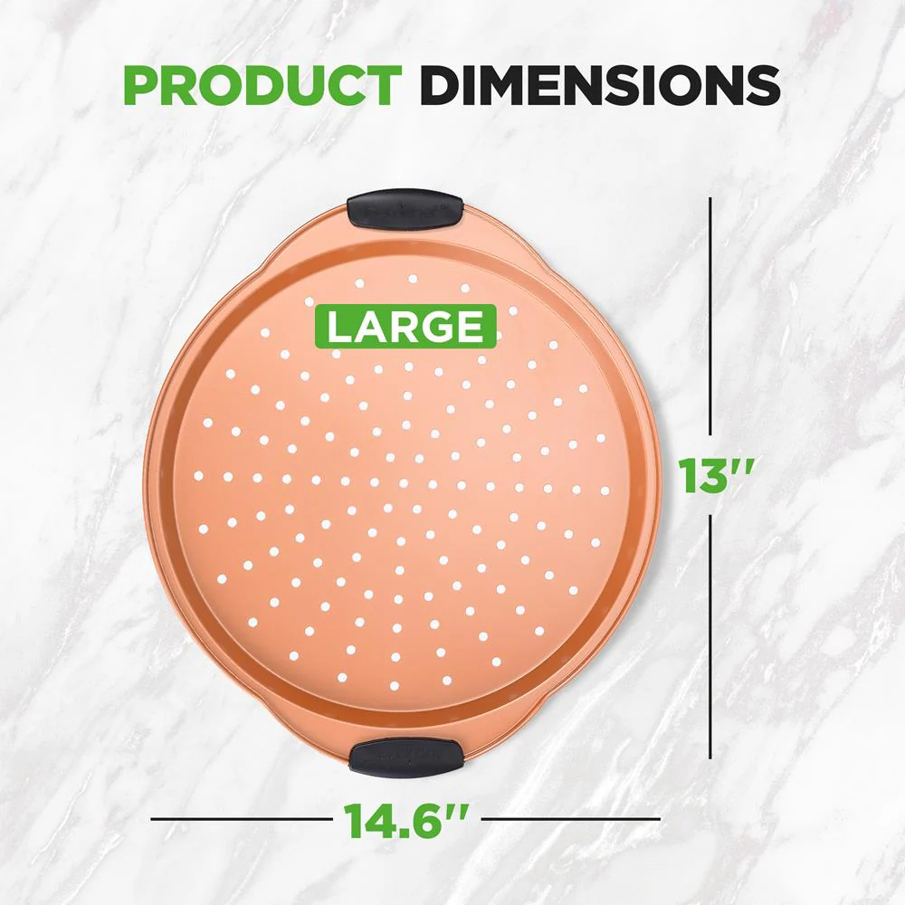 13" Nonstick Pizza Tray - Easy Clean Carbon Steel, Copper - Image 3