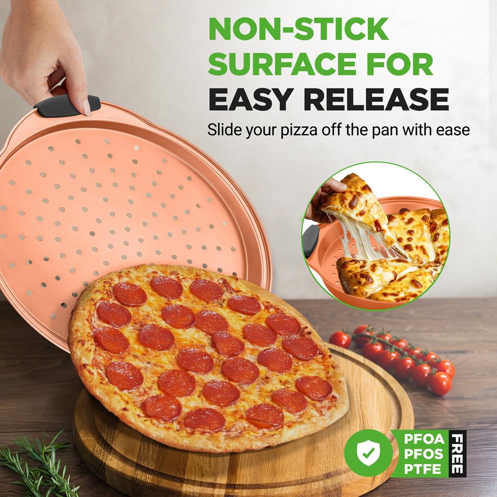 13" Nonstick Pizza Tray - Easy Clean Carbon Steel, Copper - Image 4