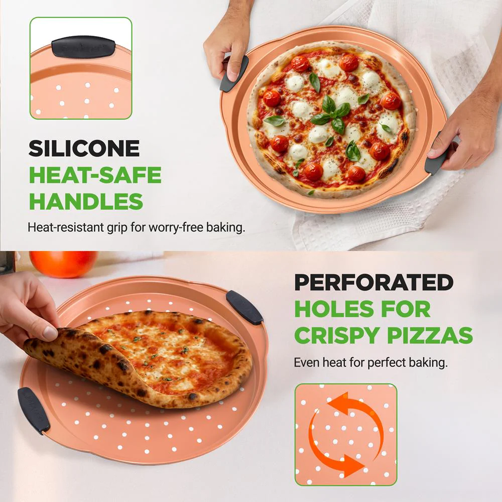 13" Nonstick Pizza Tray - Easy Clean Carbon Steel, Copper - Image 7