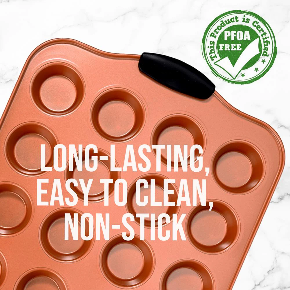 24 Cup Muffin Pan - Nonstick Carbon Steel Bake Pan With Blue Silicone Handles, Compatible With Model: Ncsbs54S (Copper) - Image 3