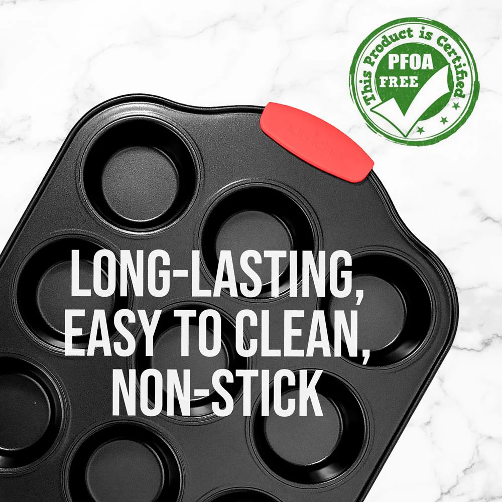 12 Cup Muffin Pan - Deluxe Nonstick Gray Coating Inside & Outside With Red Silicone Handles, Compatible With Models: Ncsbs10S, Ncsbs8S, Ncsbs6S (Black) - Image 3