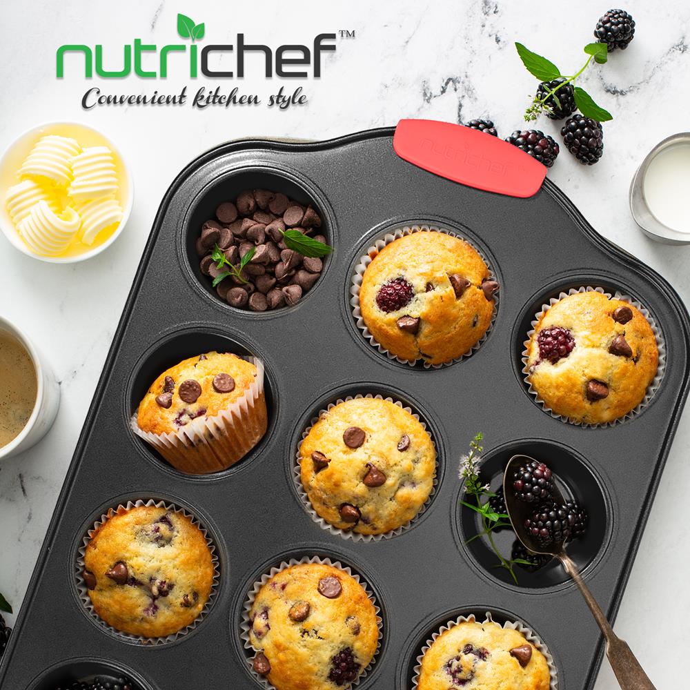 12 Cup Muffin Pan - Deluxe Nonstick Gray Coating Inside & Outside With Red Silicone Handles, Compatible With Models: Ncsbs10S, Ncsbs8S, Ncsbs6S (Black) - Image 4