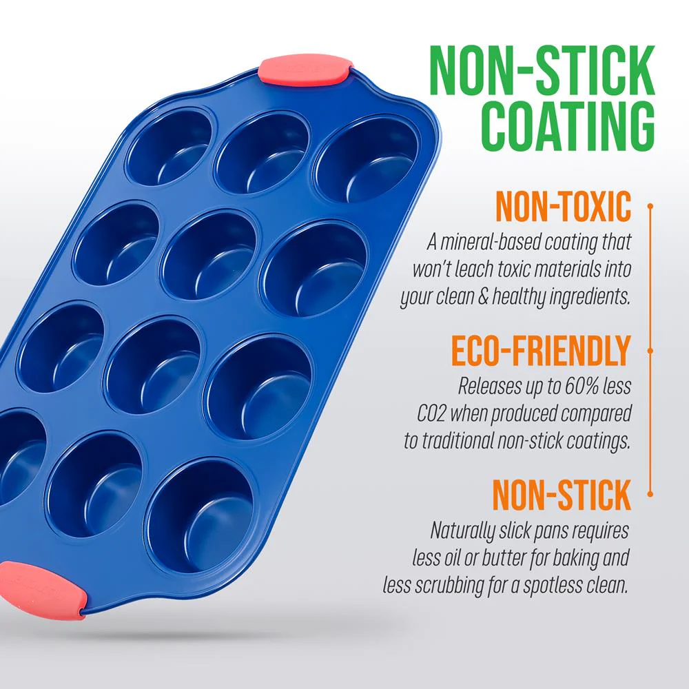 12 Cup Muffin Pan - Deluxe Nonstick Blue Coating Inside & Outside With Red Silicone Handles,  Compatible With Models: Ncsbsbl10, Ncsbsbl8, Ncsbsbl6 (Blue) - Image 6