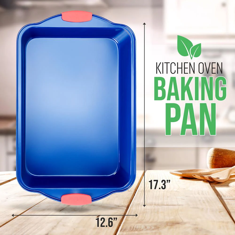 Non-Stick Baking Pan - Deluxe Nonstick Blue Coating Inside And Outside With Red Silicone Handles, Compatible With Models: Ncsbsbl10, Ncsbsbl8, Ncsbsbl6 (Blue) - Image 2