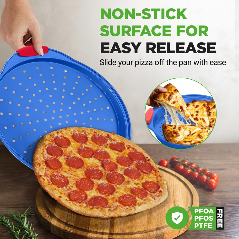 Non-Stick Pizza Pan - Deluxe Nonstick Blue Coating Inside & Outside With Red Silicone Handles, Compatible With Models: Ncsbsbl8, Ncsbsbl10 (Blue) - Image 4