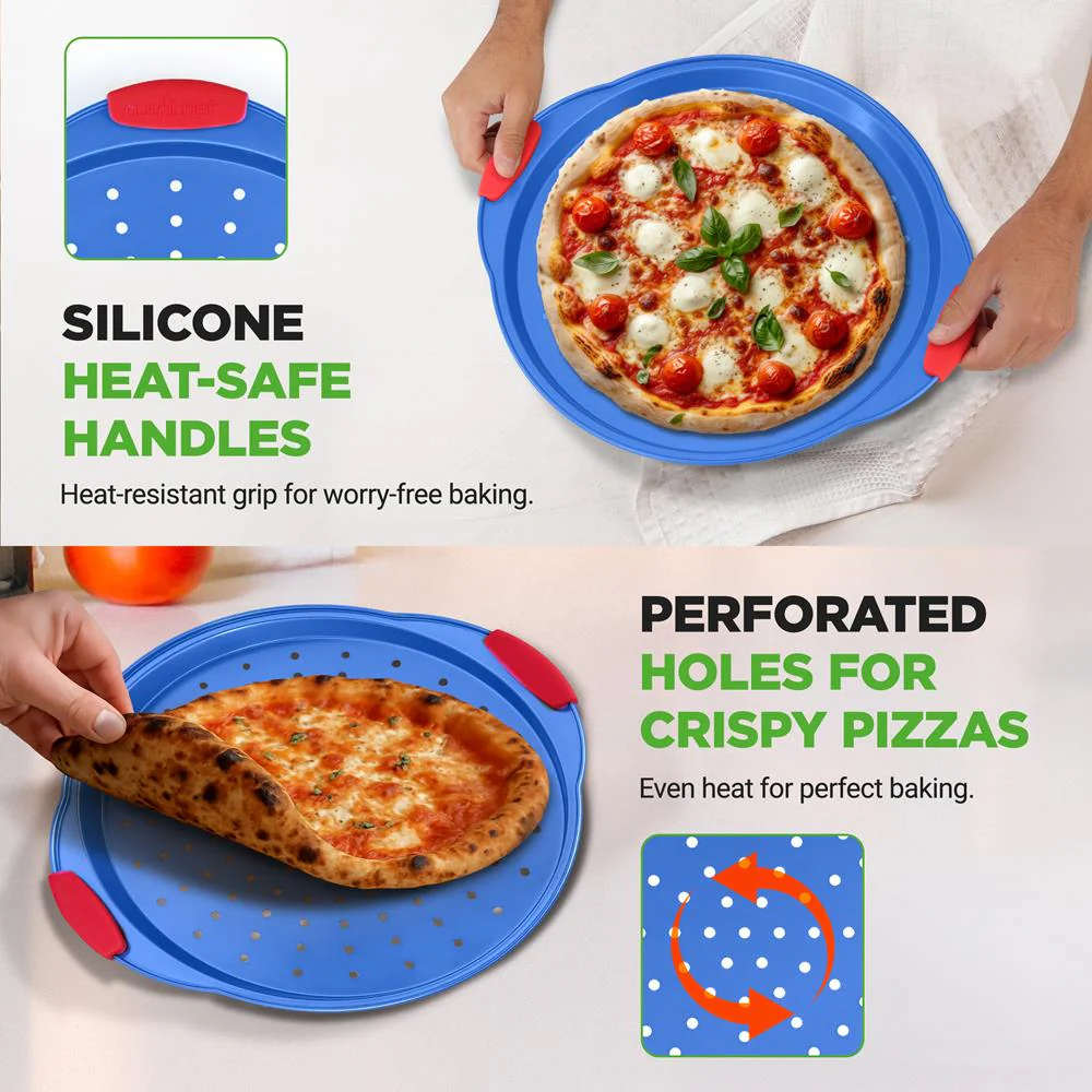 Non-Stick Pizza Pan - Deluxe Nonstick Blue Coating Inside & Outside With Red Silicone Handles, Compatible With Models: Ncsbsbl8, Ncsbsbl10 (Blue) - Image 7