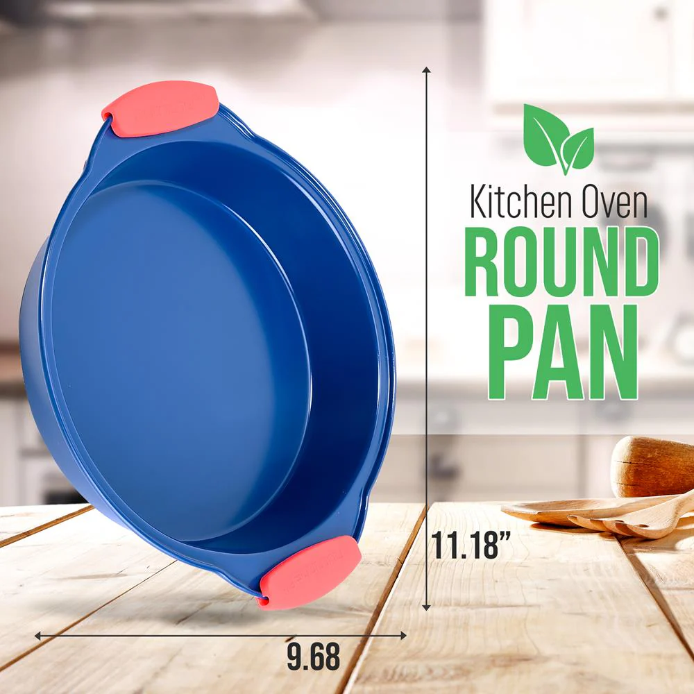 Non-Stick Round Pan - Deluxe Nonstick Blue Coating Inside & Outside With Red Silicone Handles, Compatible With Models: Ncsbsbl10, Ncsbsbl8, Ncsbsbl6 (Blue) - Image 2