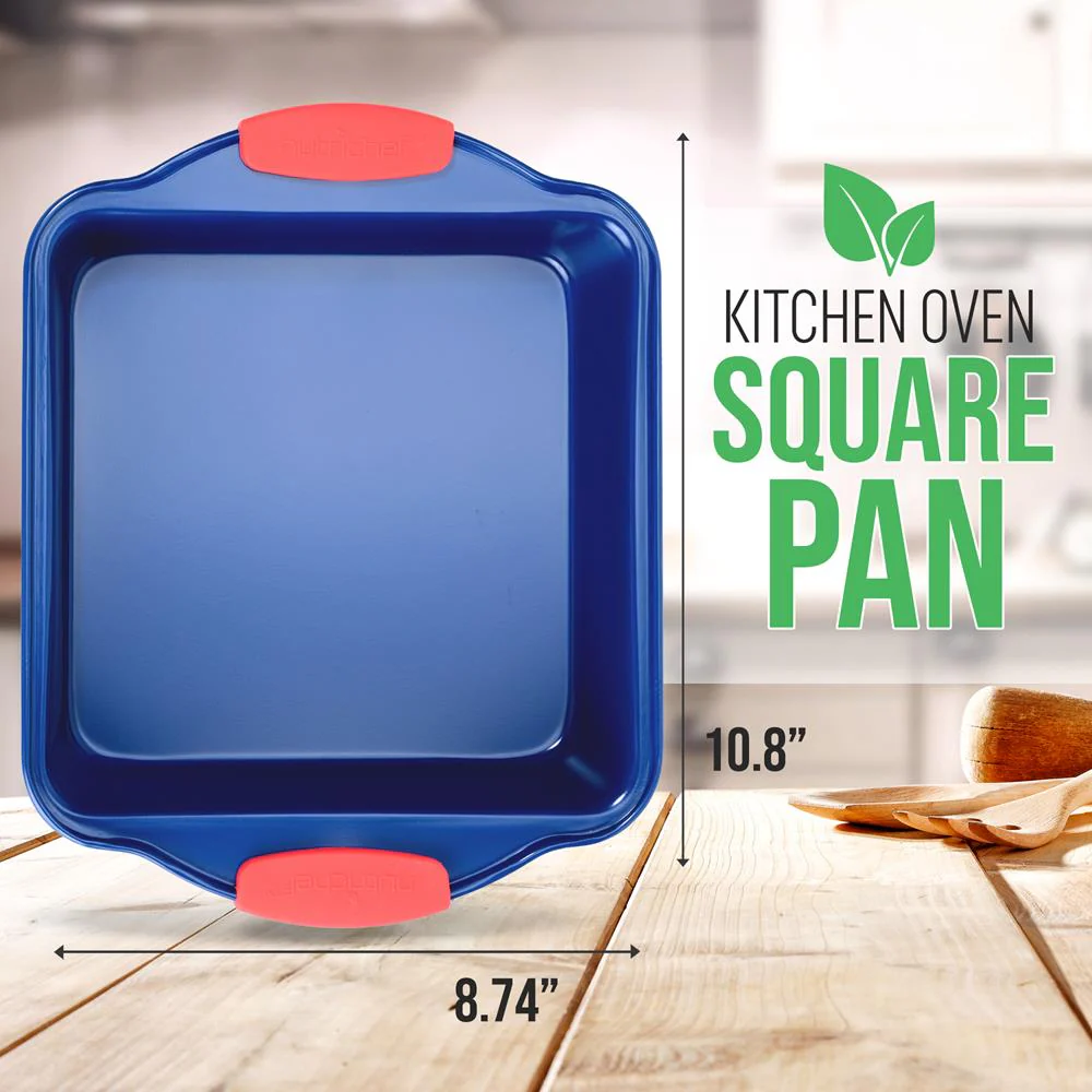 Non-Stick Square Pan - Deluxe Nonstick Blue Coating Inside And Outside With Red Silicone Handles, Compatible With Models: Ncsbsbl10, Ncsbsbl8, Ncsbsbl6 (Blue) - Image 2