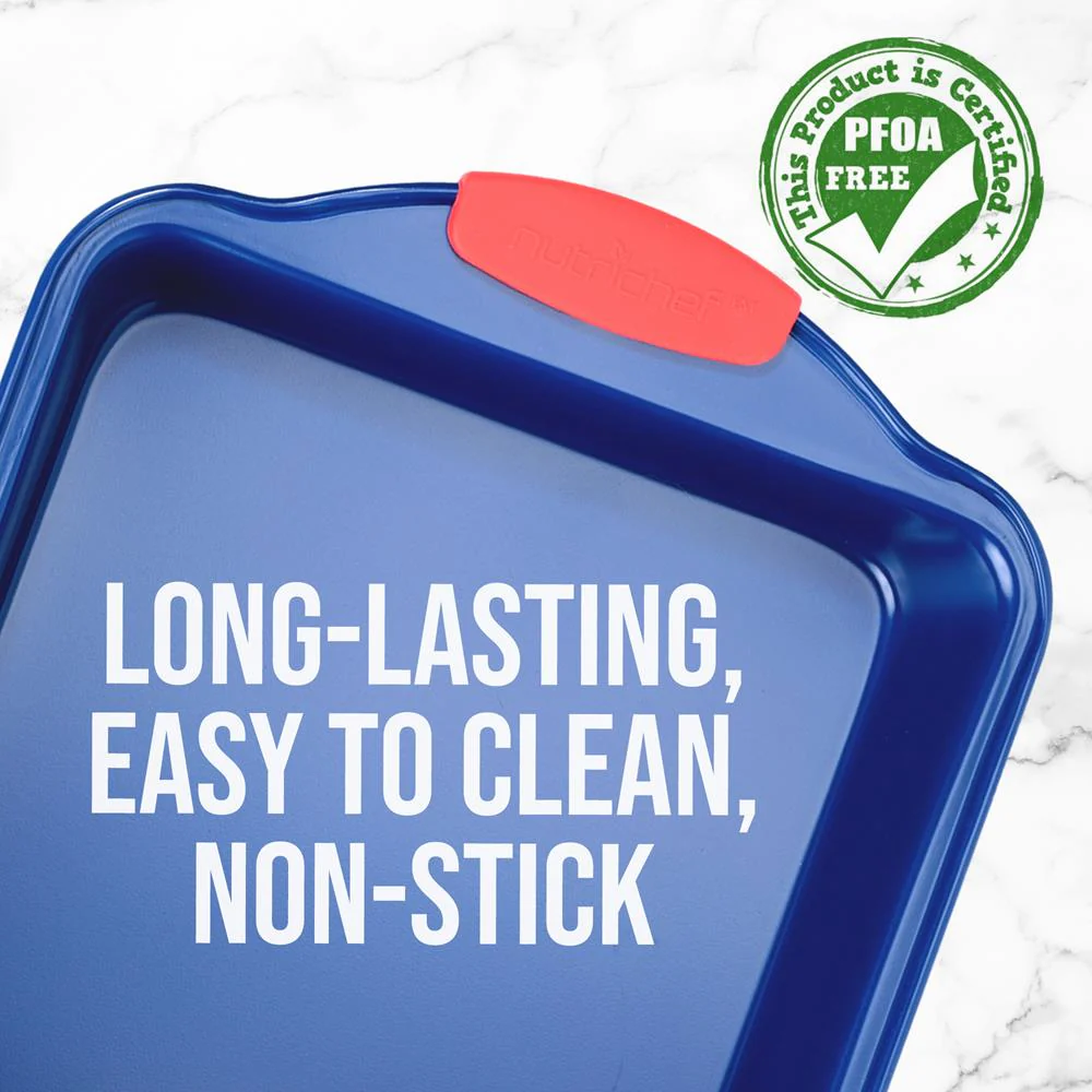 Non-Stick Square Pan - Deluxe Nonstick Blue Coating Inside And Outside With Red Silicone Handles, Compatible With Models: Ncsbsbl10, Ncsbsbl8, Ncsbsbl6 (Blue) - Image 3