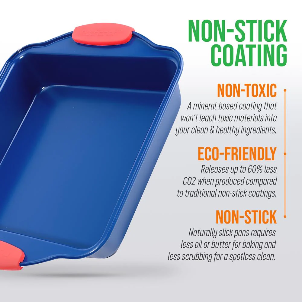 Non-Stick Square Pan - Deluxe Nonstick Blue Coating Inside And Outside With Red Silicone Handles, Compatible With Models: Ncsbsbl10, Ncsbsbl8, Ncsbsbl6 (Blue) - Image 6