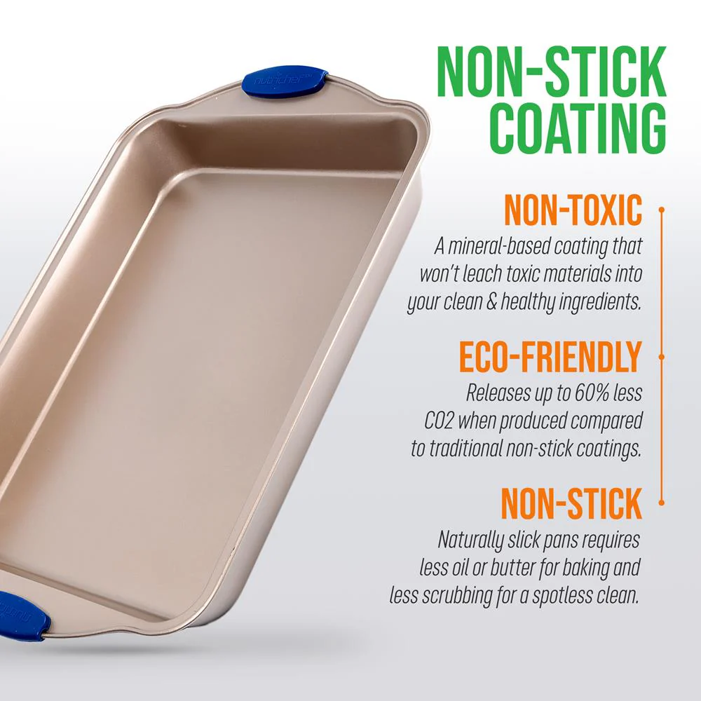 Non-Stick Baking Pan - Deluxe Nonstick Gold Coating Inside And Outside With Blue Silicone Handles, Compatible With Models: Ncsbsg78, Ncsbsg60, Ncsbsg36 (Gold) - Image 6