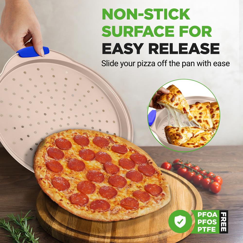 13" Non-Stick Pizza Tray - Easy Clean Carbon Steel, Gold - Image 4