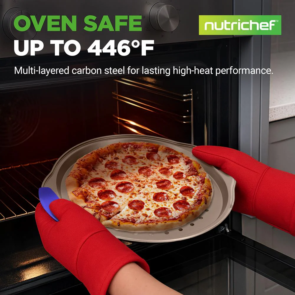 13" Non-Stick Pizza Tray - Easy Clean Carbon Steel, Gold - Image 6