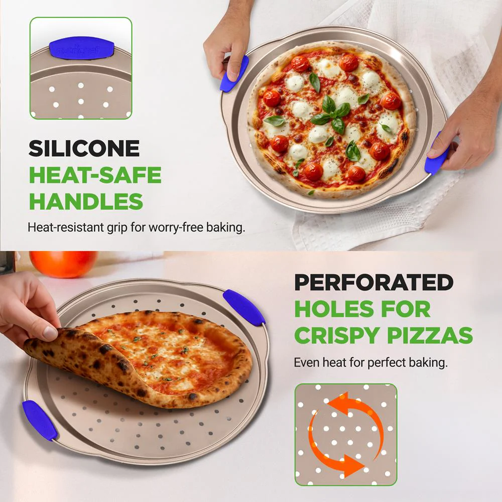 13" Non-Stick Pizza Tray - Easy Clean Carbon Steel, Gold - Image 7