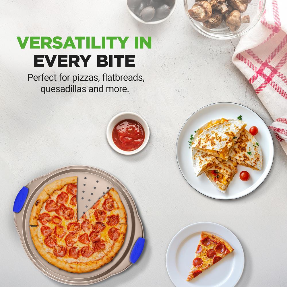 13" Non-Stick Pizza Tray - Easy Clean Carbon Steel, Gold - Image 8
