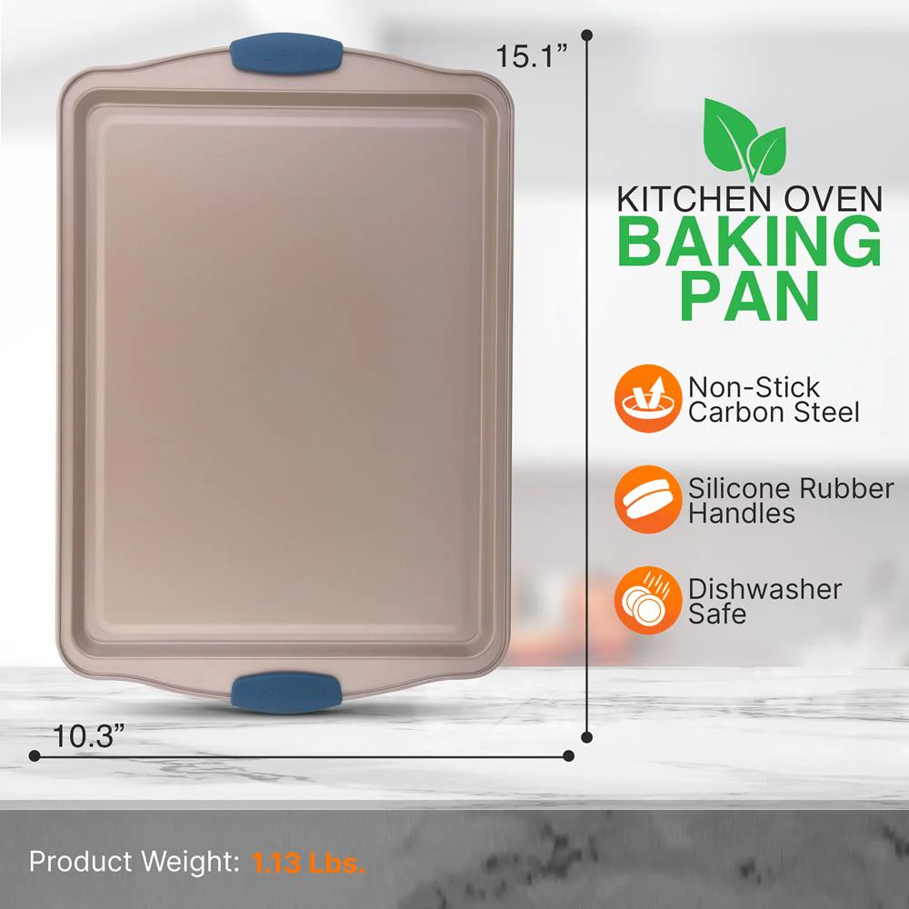 Medium Cookie Sheet - Kitchen Oven Baking Pan With Blue Silicone Handles, Compatible With Models: Ncsbsg63, Ncsbsg60 (Gold) - Image 2