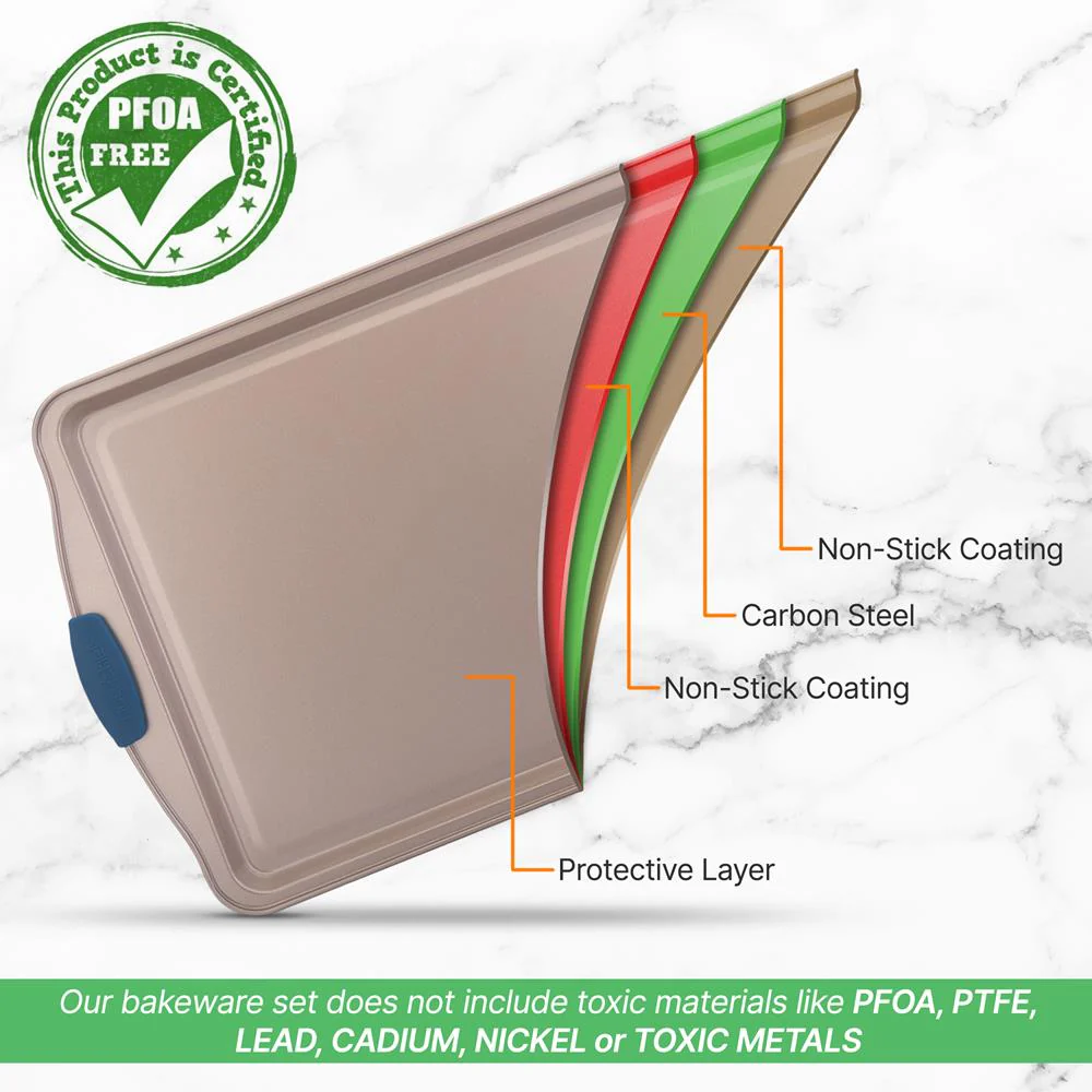 Medium Cookie Sheet - Kitchen Oven Baking Pan With Blue Silicone Handles, Compatible With Models: Ncsbsg63, Ncsbsg60 (Gold) - Image 4