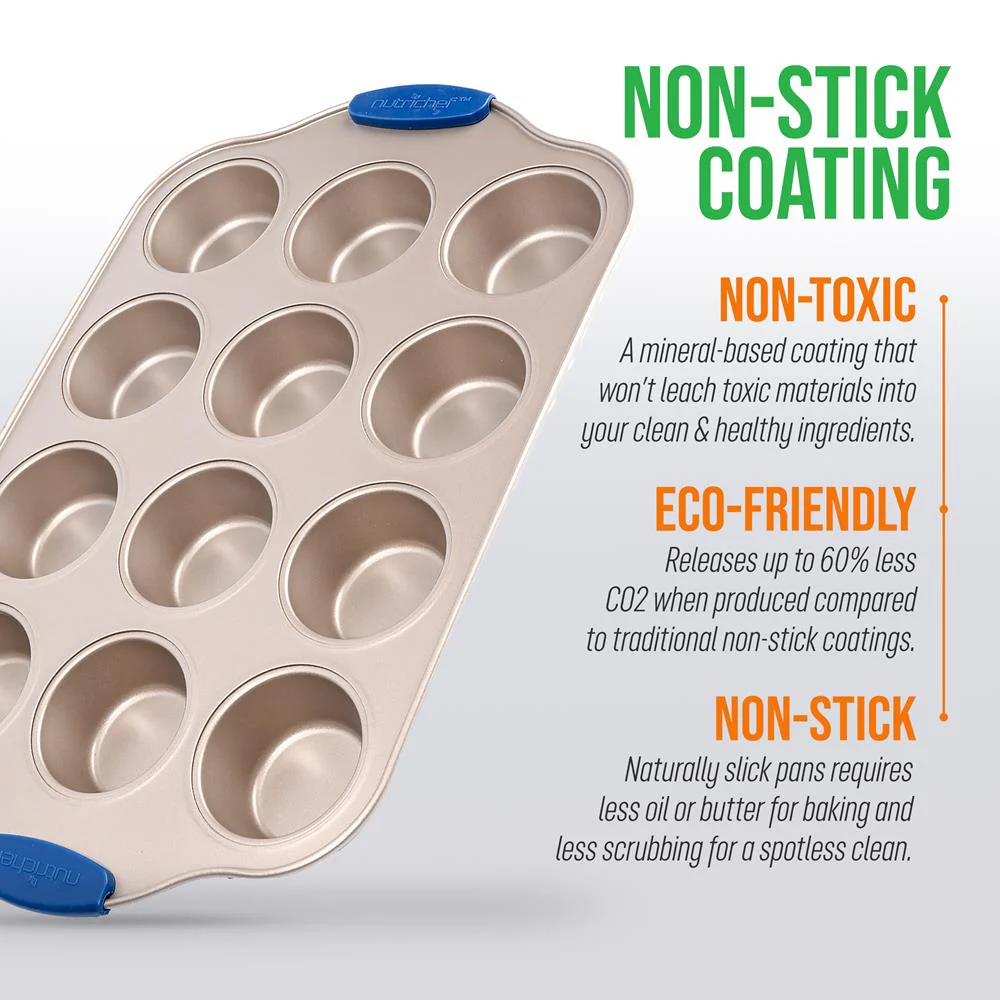 12 Cup Muffin Pan - Deluxe Nonstick Gold Coating Inside & Outside With Blue Silicone Handles,  Compatible With Models: Ncsbsg78, Ncsbsg60, Ncsbsg36 (Gold) - Image 6