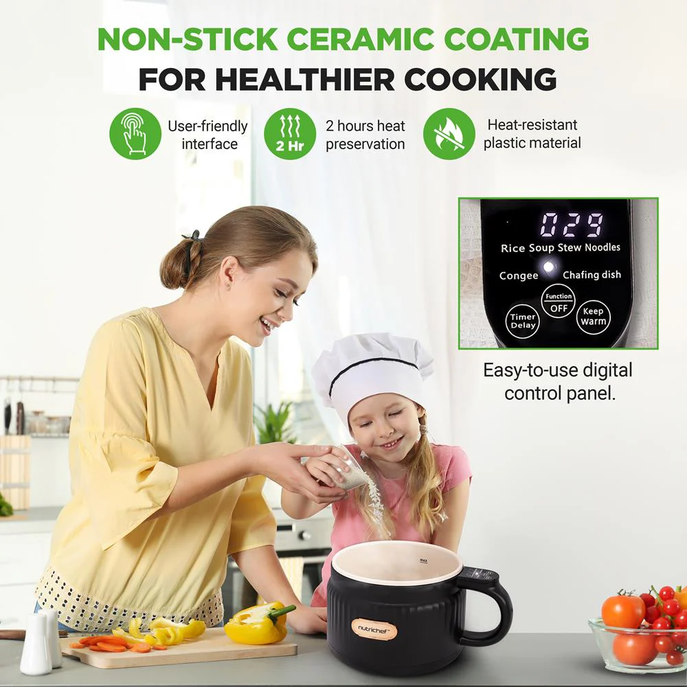 Portable Rice Cooker, Rapid Cooking, Non-Stick Ceramic, 1.6L Capacity - Image 3
