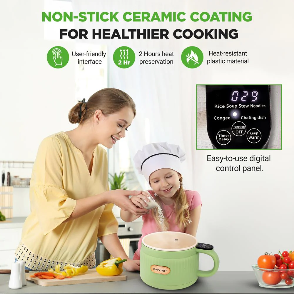 Portable Rice Cooker, Rapid Cooking, Non-Stick Ceramic, Green - Image 3