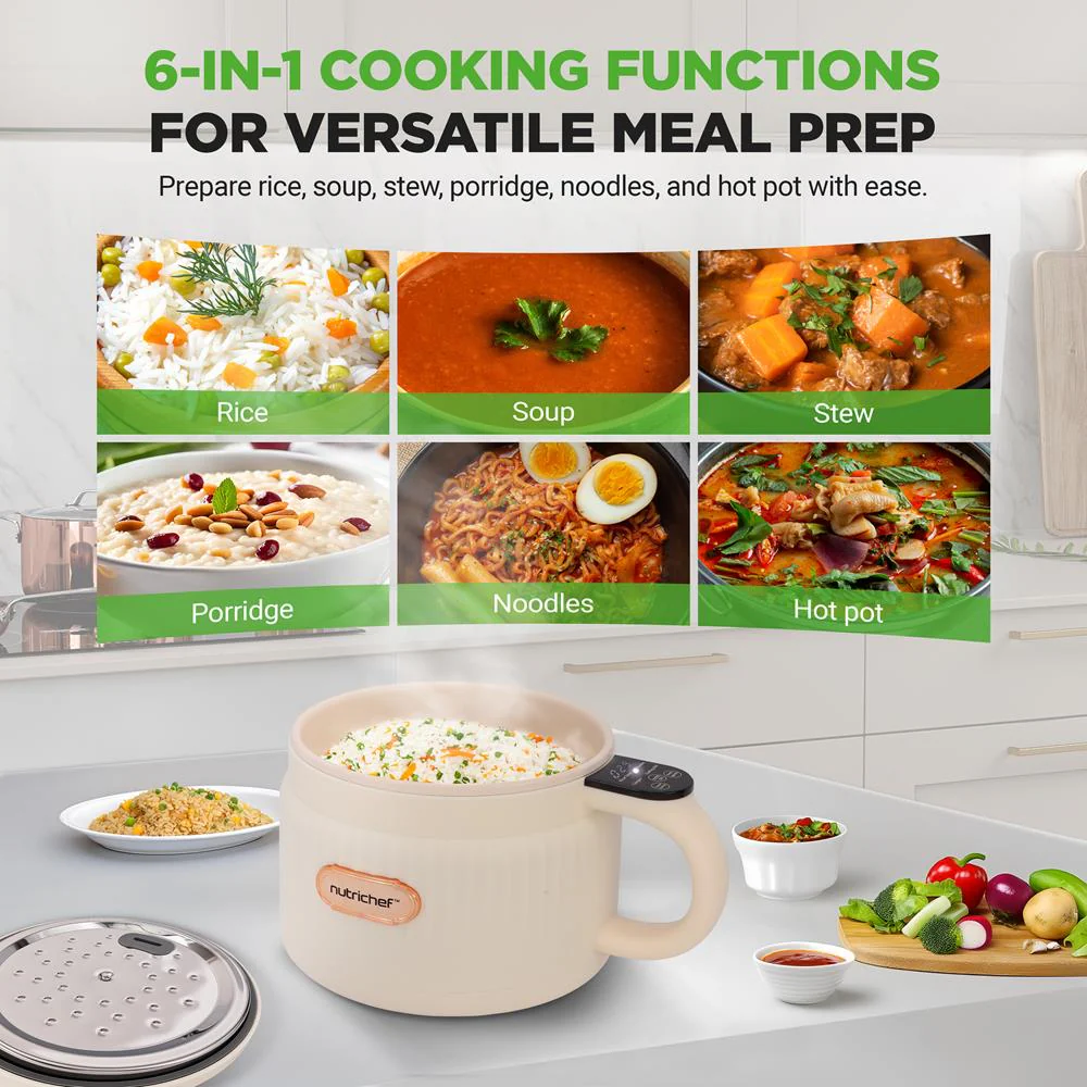 Portable Rice Cooker, Rapid Cooking, Non-Stick Ceramic, White - Image 2