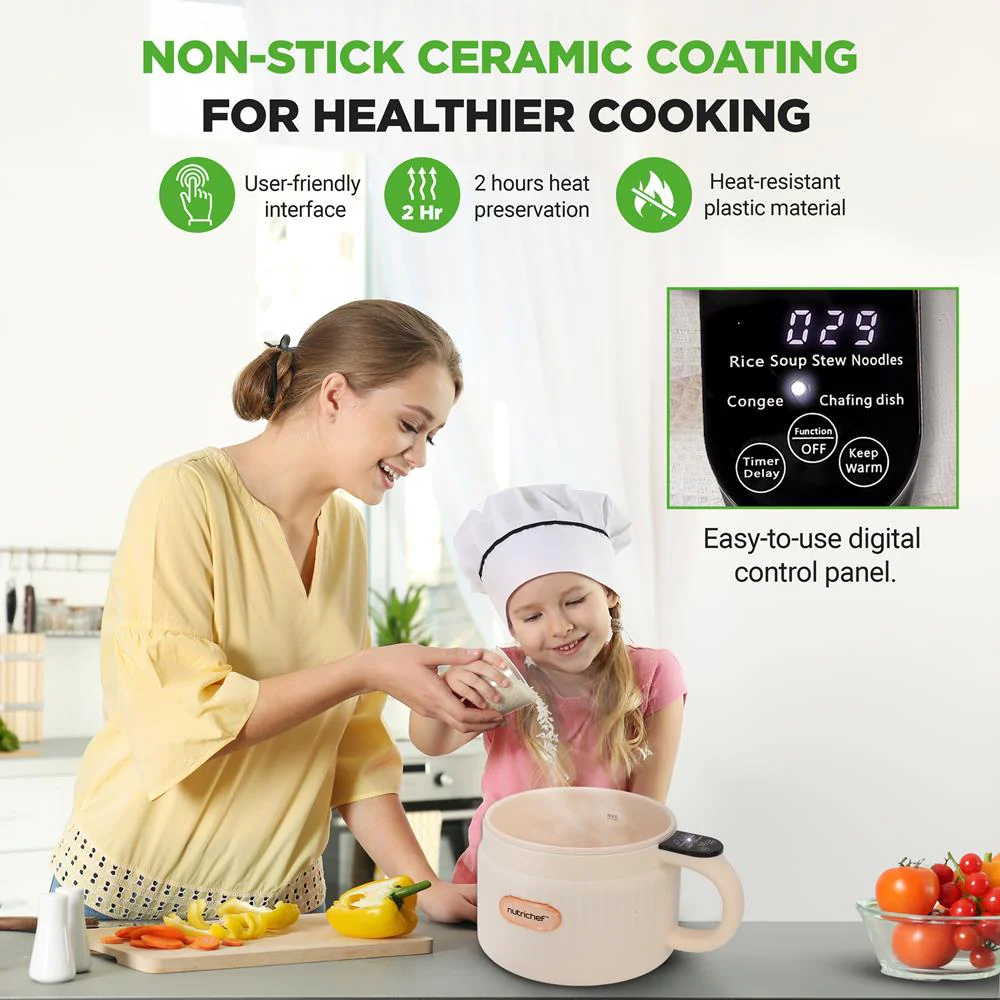 Portable Rice Cooker, Rapid Cooking, Non-Stick Ceramic, White - Image 3