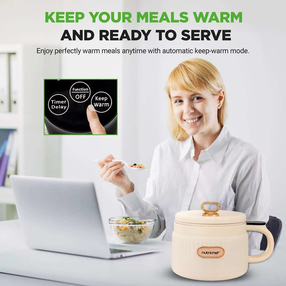 Portable Rice Cooker, Rapid Cooking, Non-Stick Ceramic, White - Image 4