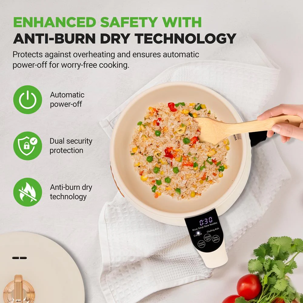 Portable Rice Cooker, Rapid Cooking, Non-Stick Ceramic, White - Image 5
