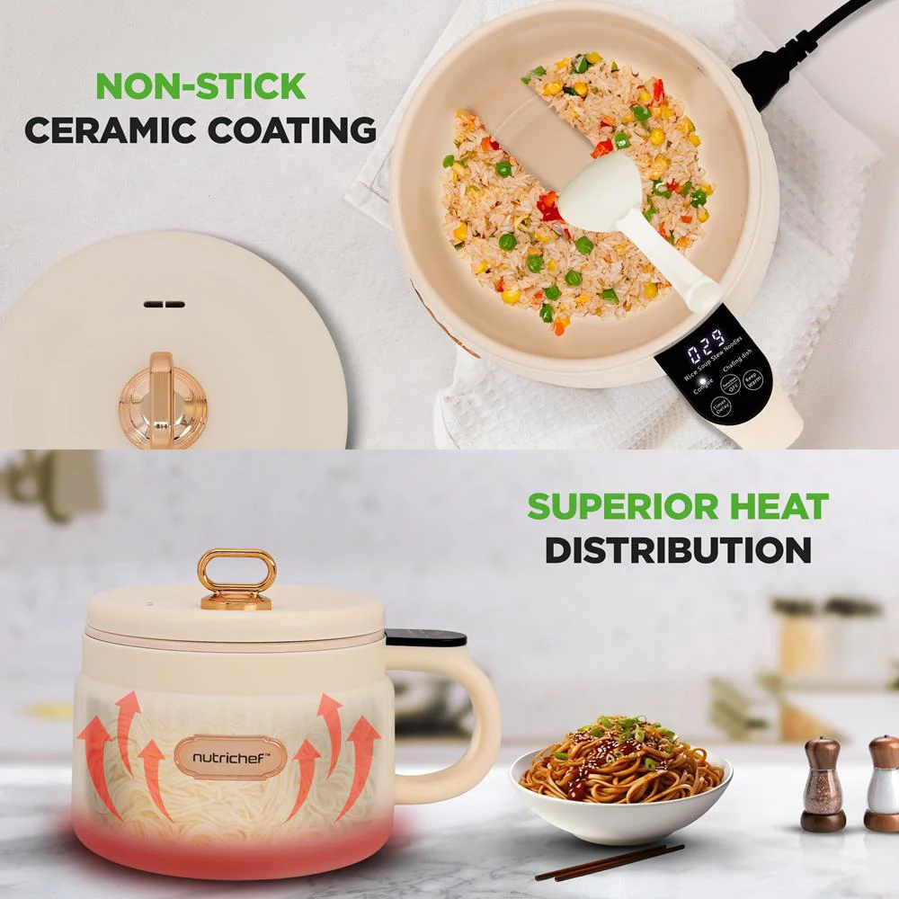 Portable Rice Cooker, Rapid Cooking, Non-Stick Ceramic, White - Image 6