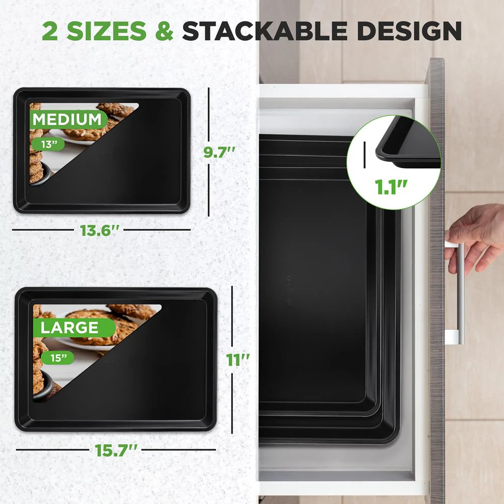 2-Piece Nonstick Cookie Sheets, Durable Carbon Steel, Easy Clean - Image 3