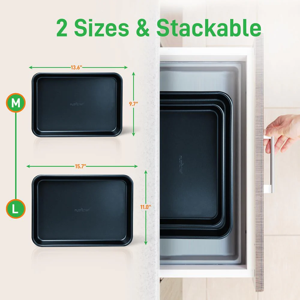 Non-Stick Baking Pans Set, Easy Clean, Carbon Steel, Blue - Image 2